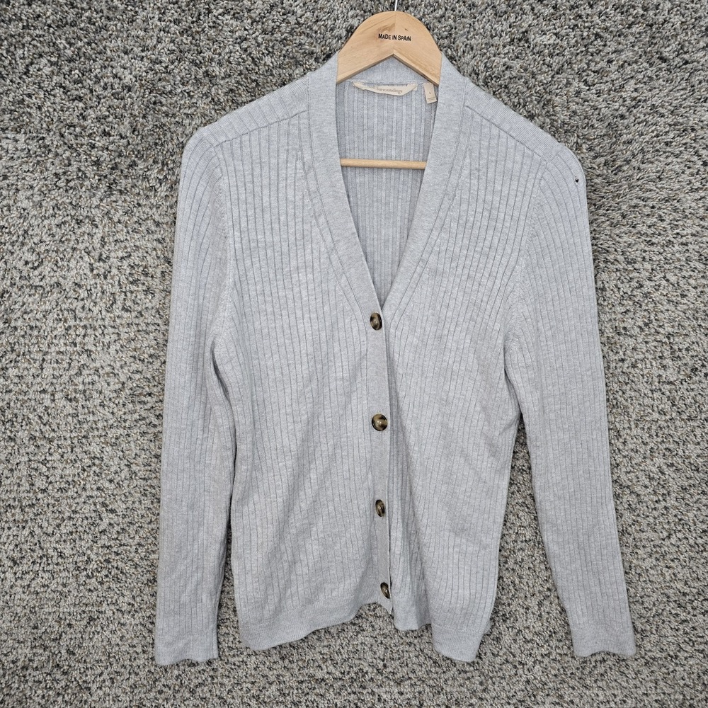 Soft Surroundings‎ Cardigan Womens Large Gray Ribbed Knit Button Up Ladies